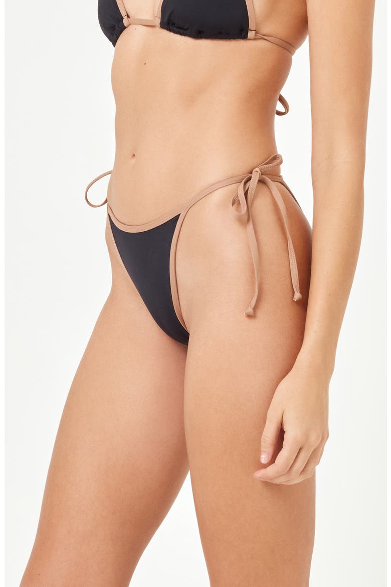 Levy Bitsy String Bikini Bottoms, Alternate, color, BLACK/ SADDLE