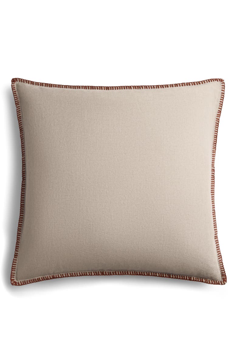 Parachute Linen Whipstitch Pillow Cover, Main, color, Natural With Brick