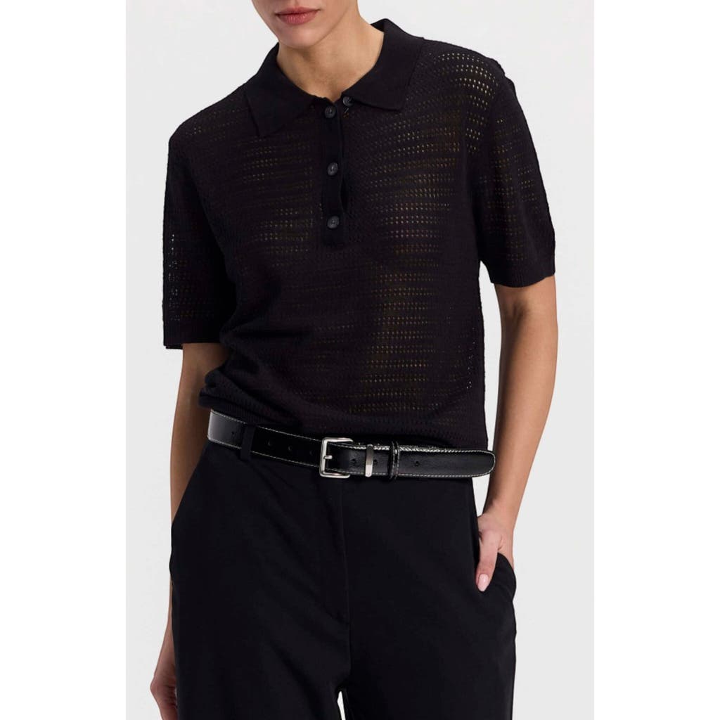Ronen Chen Knit Polo Top in Black at Nordstrom, Size 12