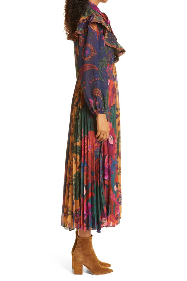 Mixed Prints Pleated Long Sleeve Midi Dress, Alternate, color, MULTI