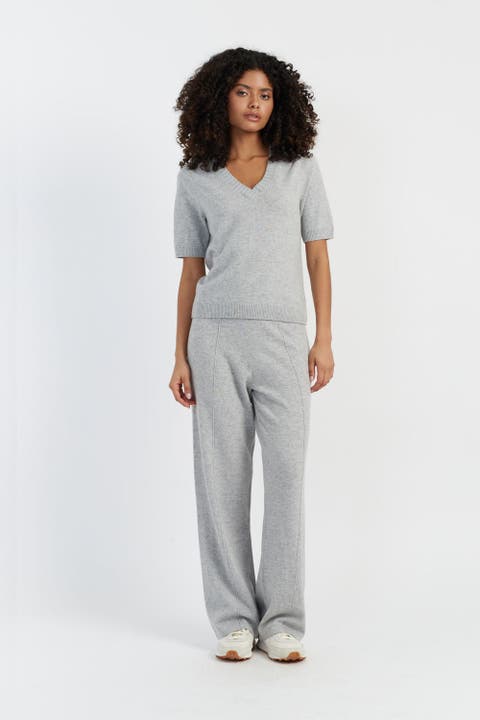Wool Cashmere Wide Leg Track Pants