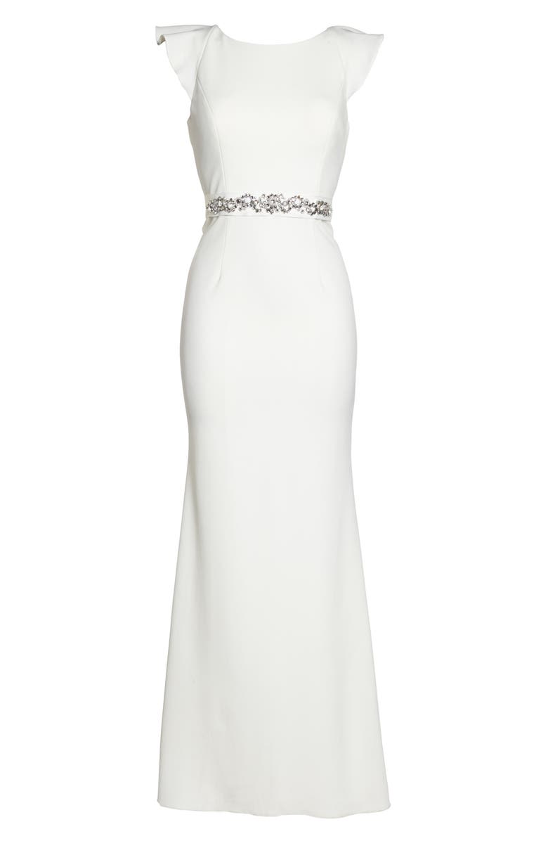 Adrianna Papell Ruffle Back Belted Gown, Alternate, color,