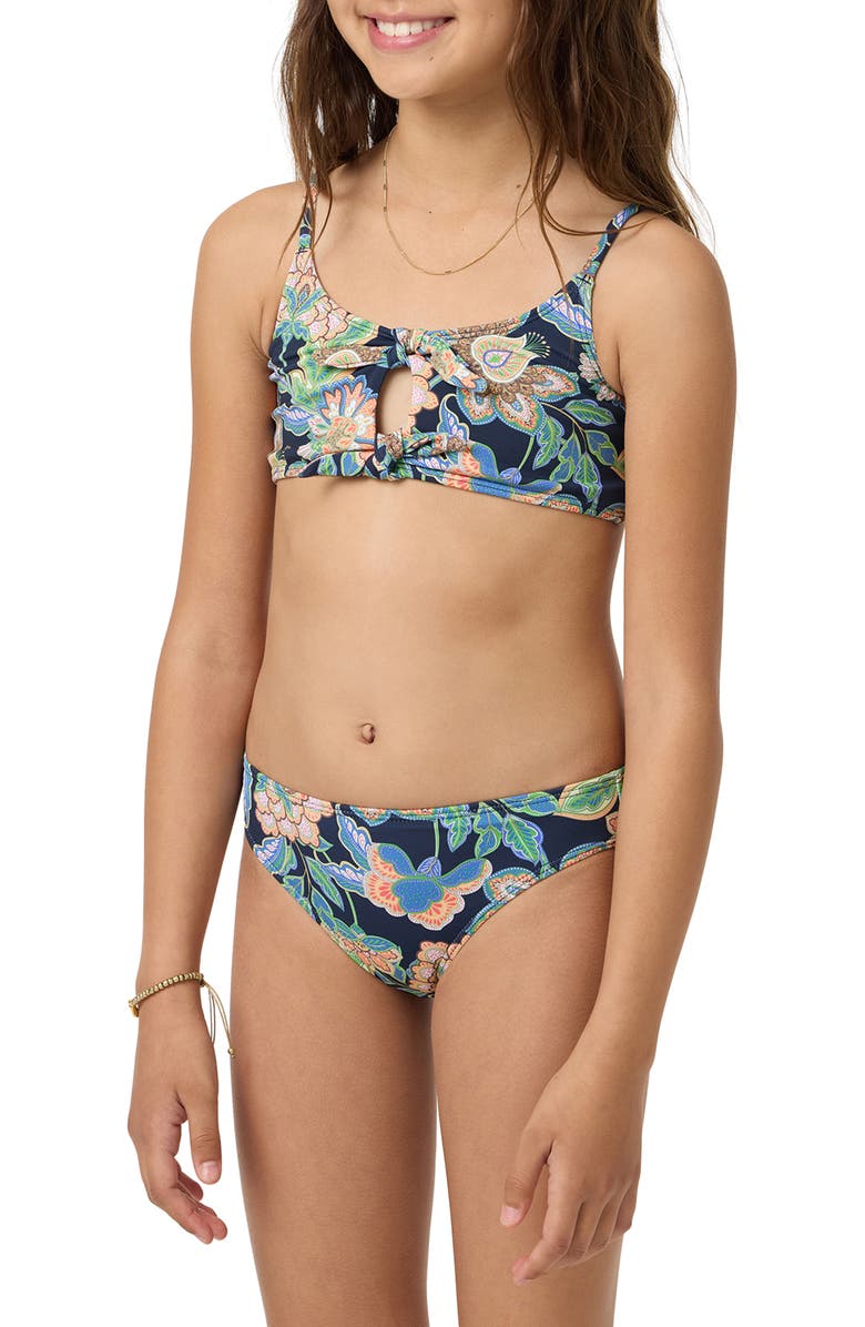 O'Neill Kids' Mermaid Floral Hanky Two-Piece Swimsuit, Alternate, color, Navy