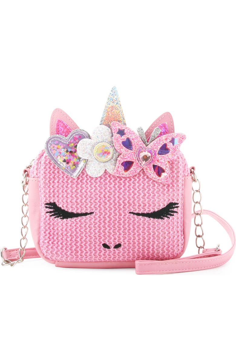 OMG Accessories Kids' Miss Gwen Straw Crossbody Bag, Main, color, Bubble Gum