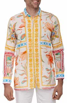 Extra Trim Fit Print Linen & Cotton Button-Up Resort Shirt