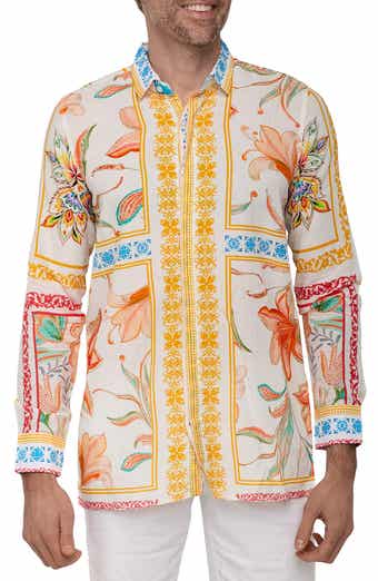 Extra Trim Fit Print Linen & Cotton Button-Up Resort Shirt