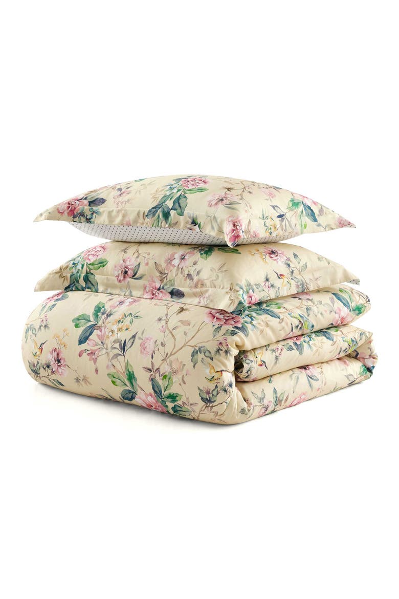 Songbird Cotton Sateen Comforter Set, Main, color, YELLOW/ PINK