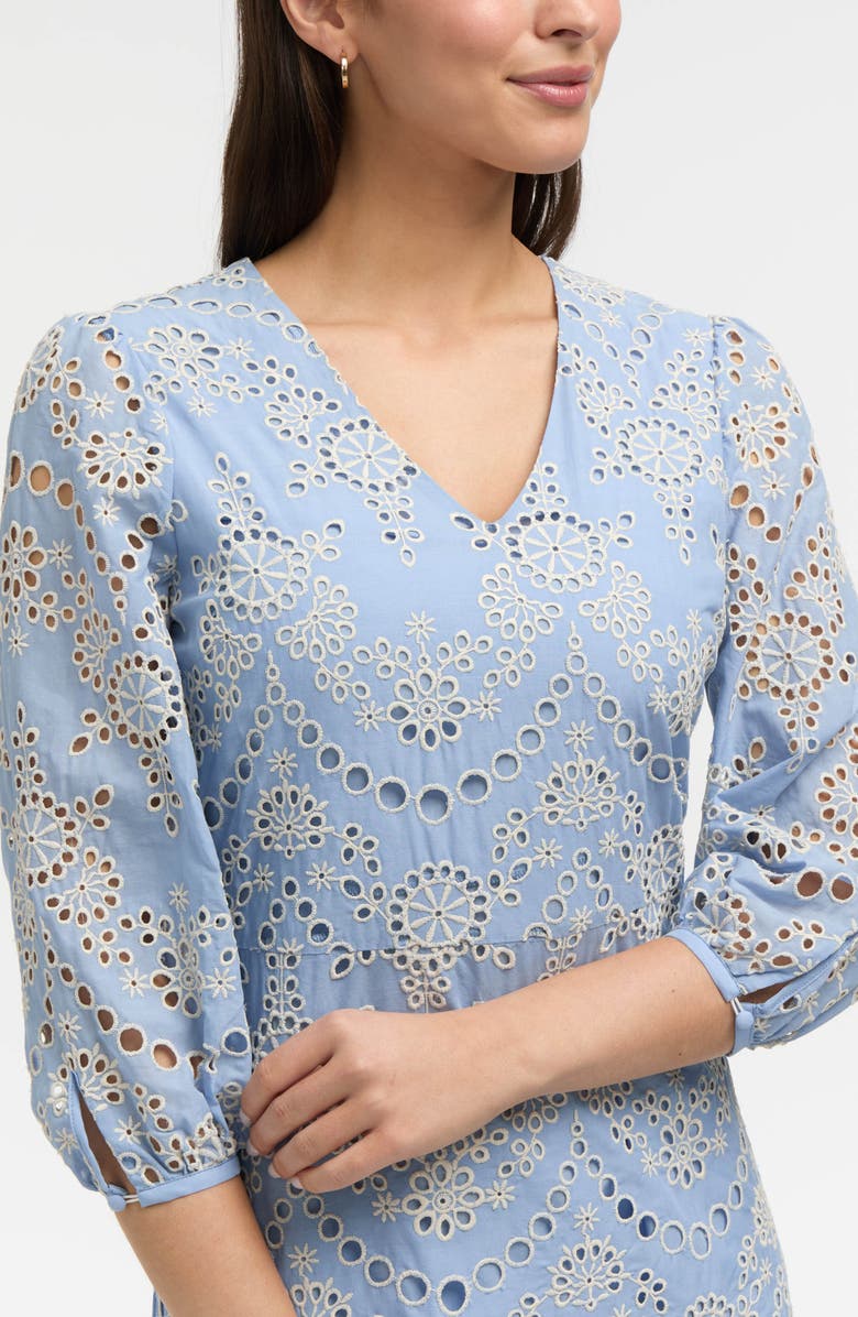 Ellen Tracy Embroidered Eyelet V-Neck Minidress, Alternate, color, Blue