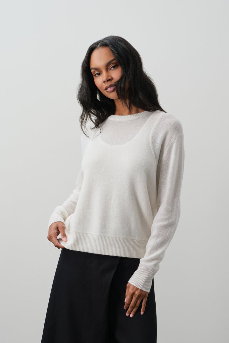 Rafaela Trompe L'oeil Cashmere Crewneck, Alternate, color, ECRU
