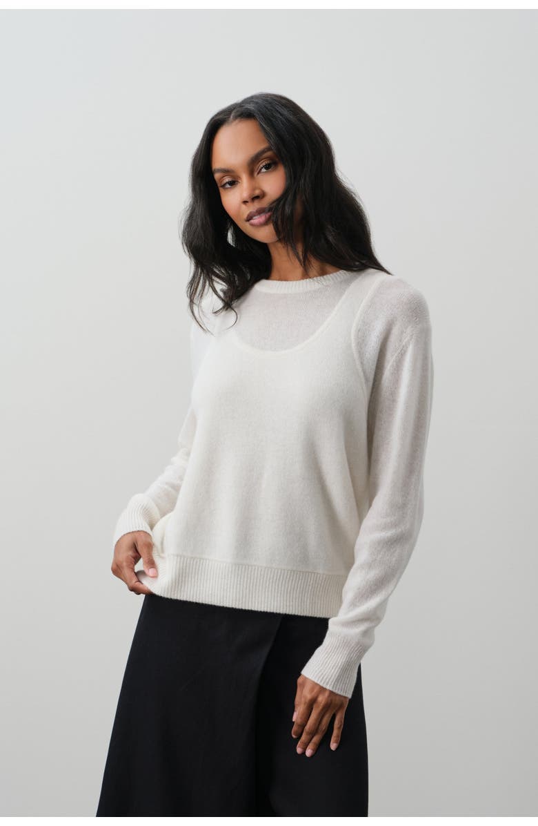 NAKED CASHMERE Rafaela Trompe L'oeil Cashmere Crewneck, Alternate, color, Ecru