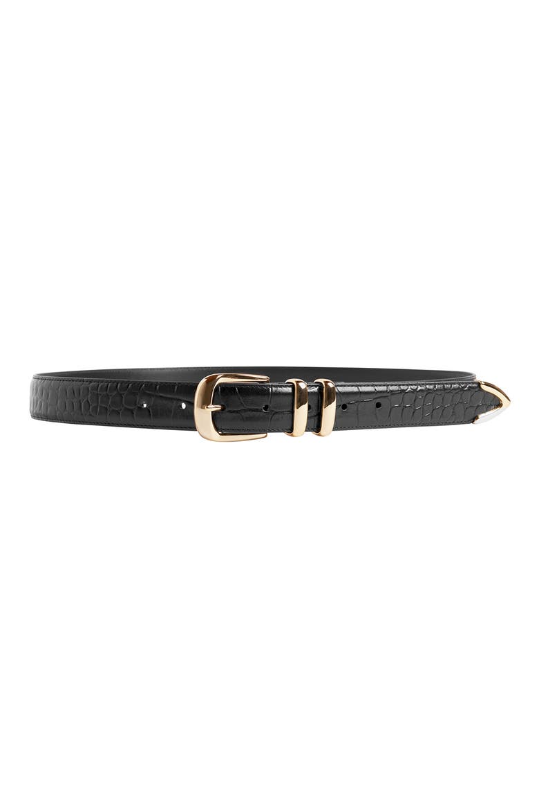 The Jordan Croc Embossed Leather Belt, Alternate, color, BLACK/GOLD