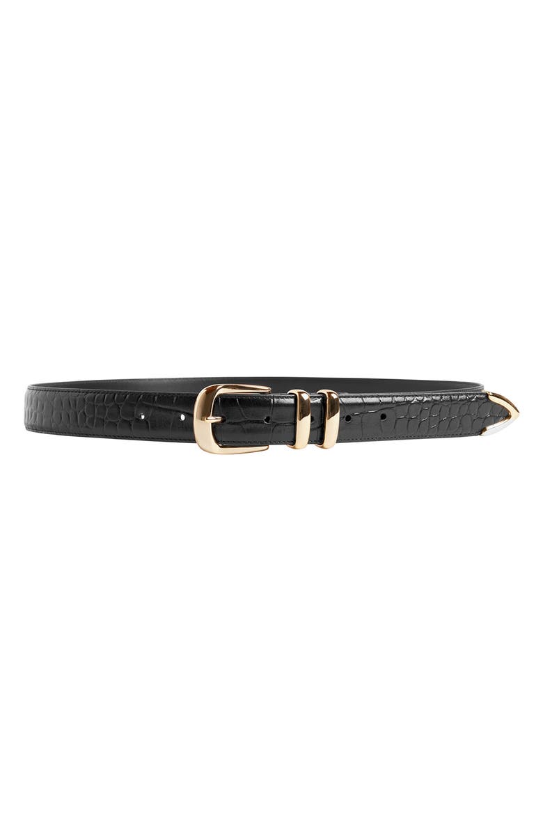Favorite Daughter The Jordan Croc Embossed Leather Belt, Alternate, color, Black/Gold