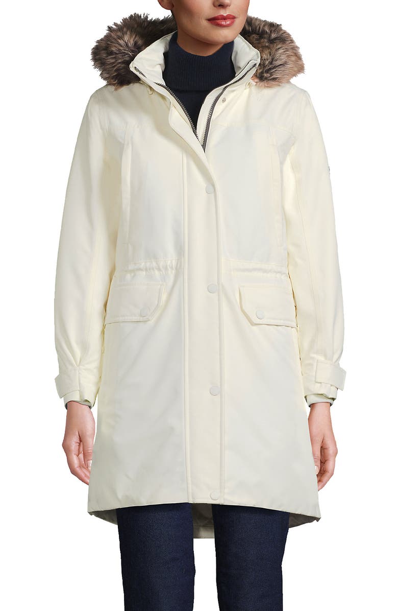 Lands' End Expedition Waterproof Down Winter Parka with Faux Fur Hood, Main, color, Ivory