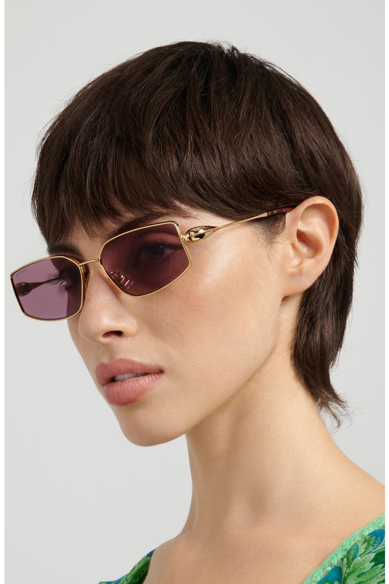 59mm Rectangular Sunglasses, Alternate, color, ROSE GOLD/ BURGUNDY