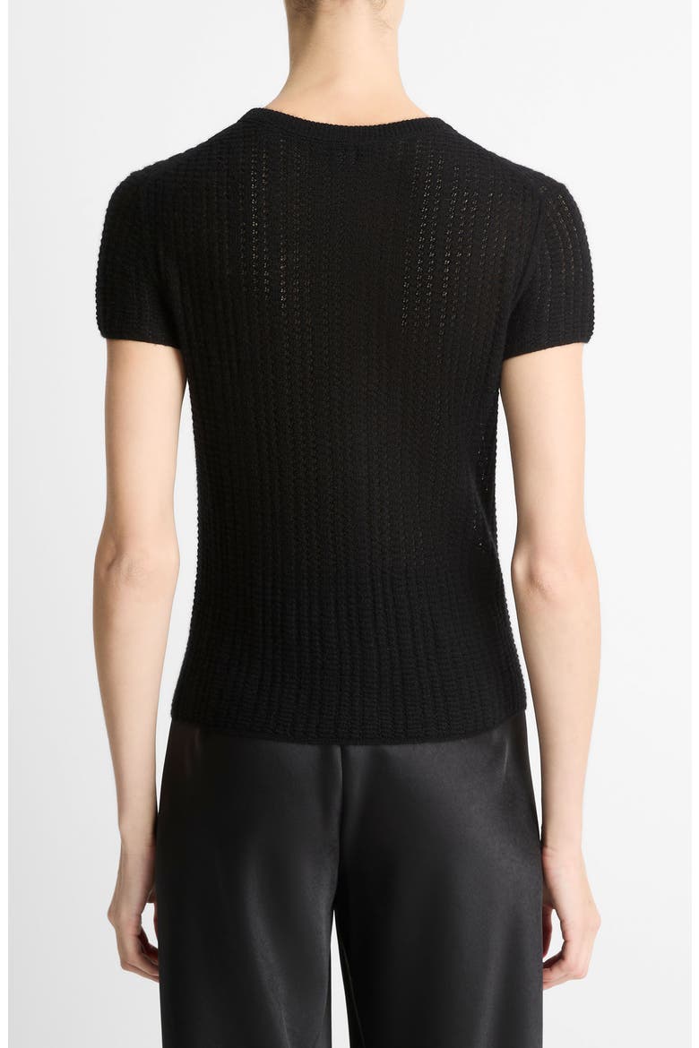 Waffle Stitch Short Sleeve Cashmere & Silk Sweater, Alternate, color, BLACK