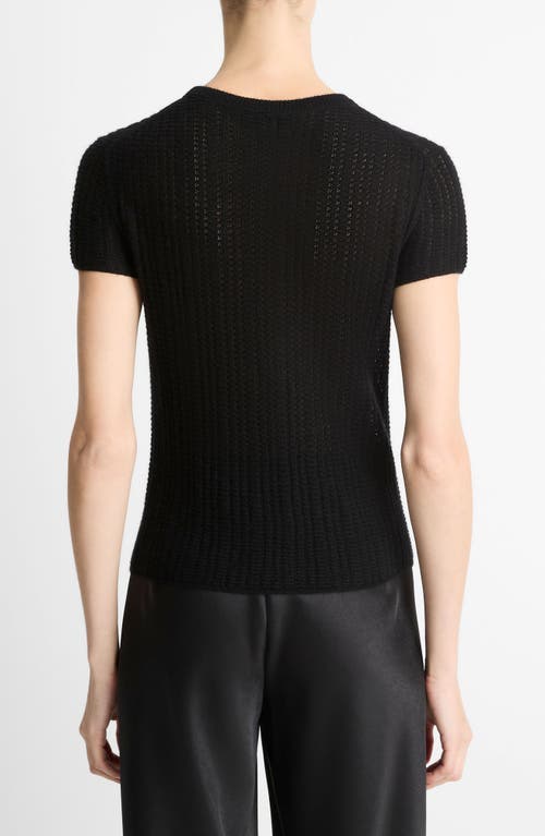 Vince Waffle Knit Short Sleeve Sweater In Black