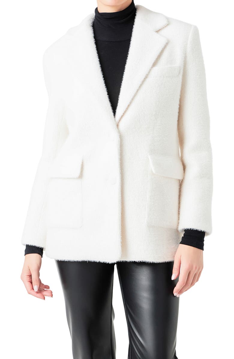 Endless Rose Textured Single Breasted Blazer, Alternate, color, White
