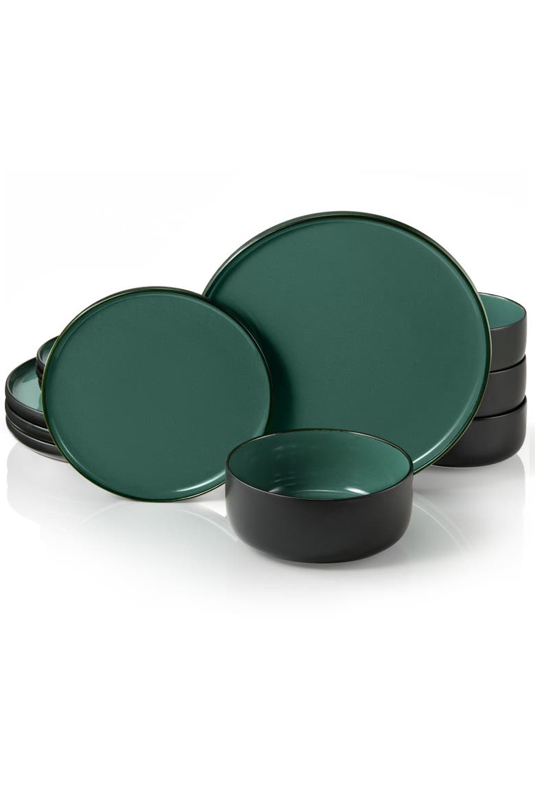 Somerset Collection Ceramic Dinnerware Set - 12 Piece, Service for 4, Alternate, color, Sage Green