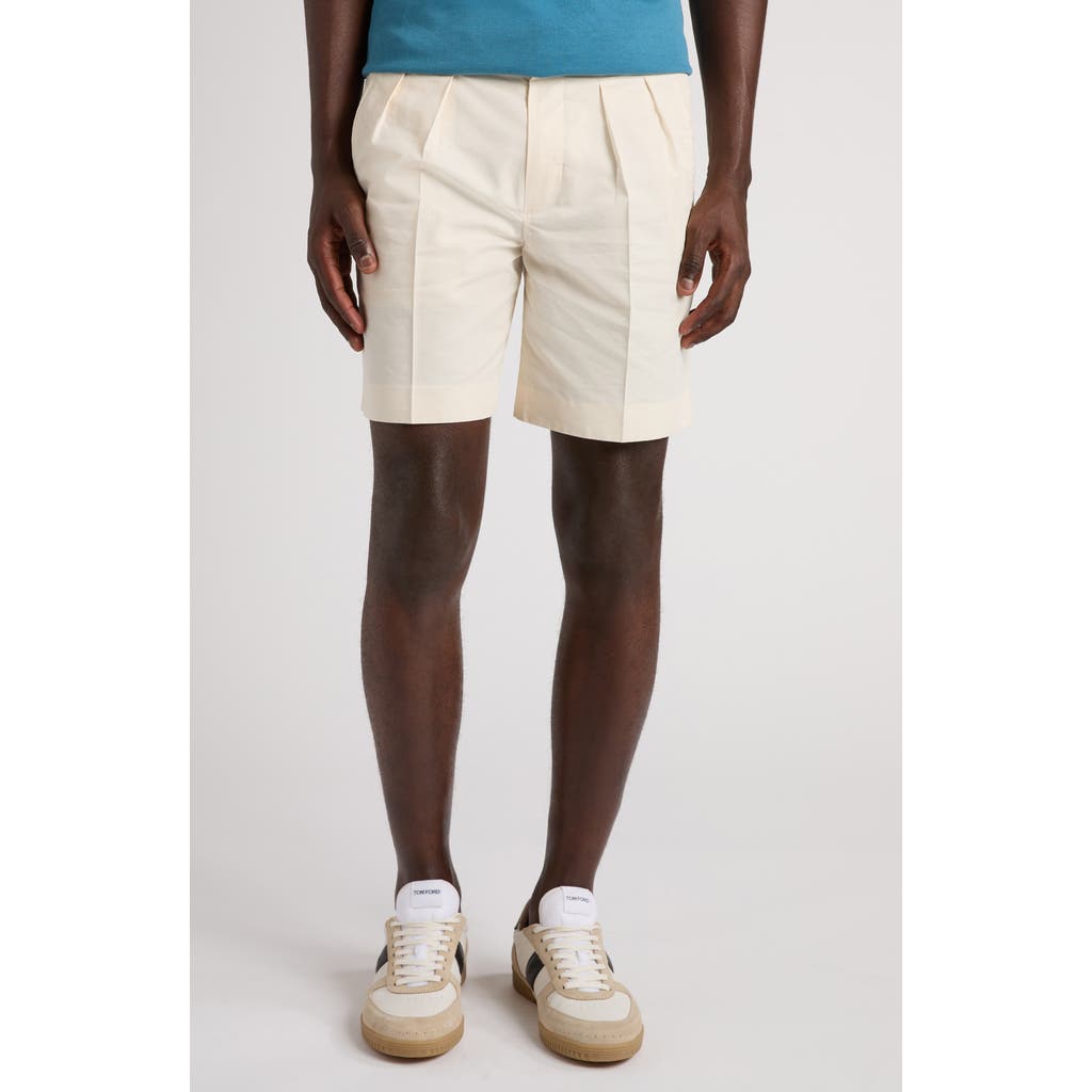 Tom Ford Straight-leg Pleated Cotton And Silk-blend Poplin Shorts In Aw013 Ecru