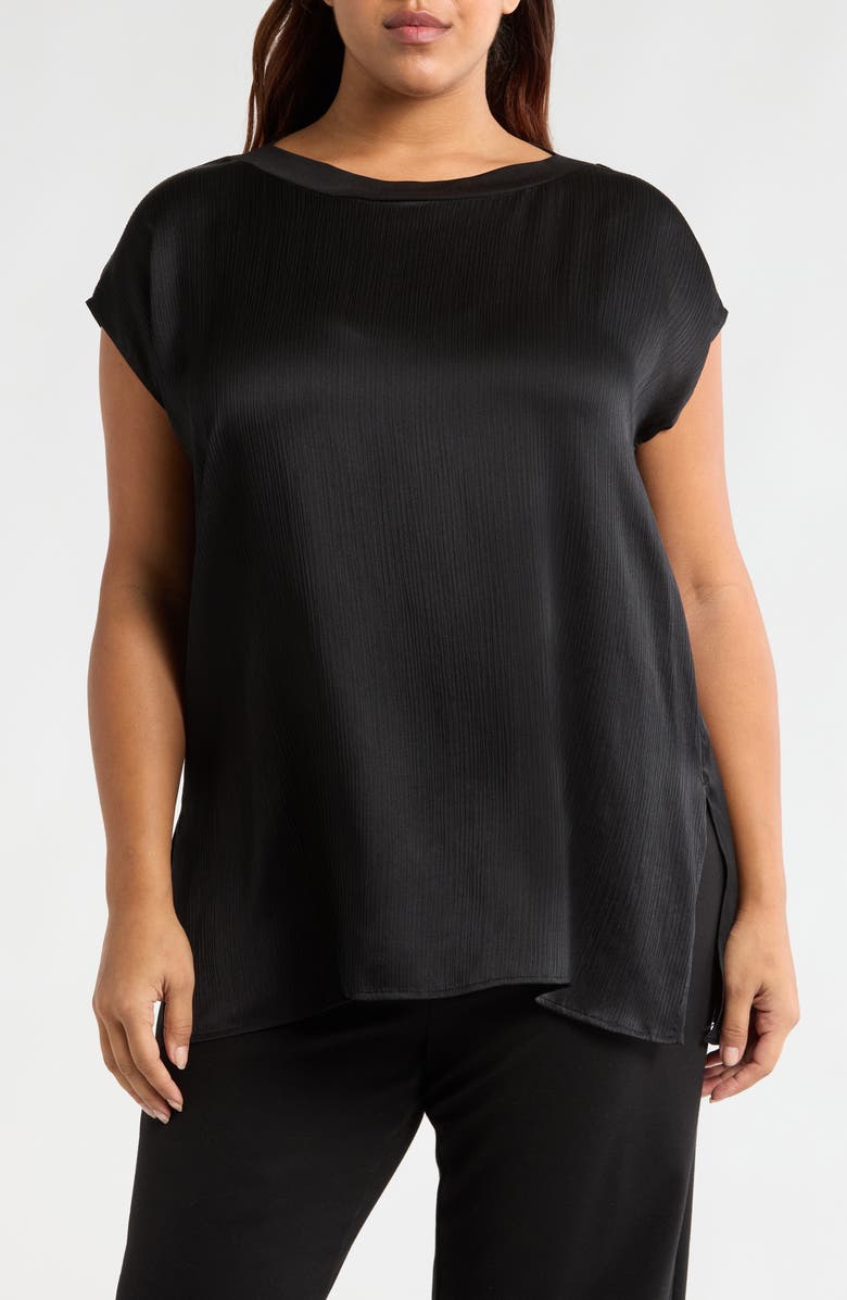 Eileen Fisher Bateau Neck Silk Top, Main, color,