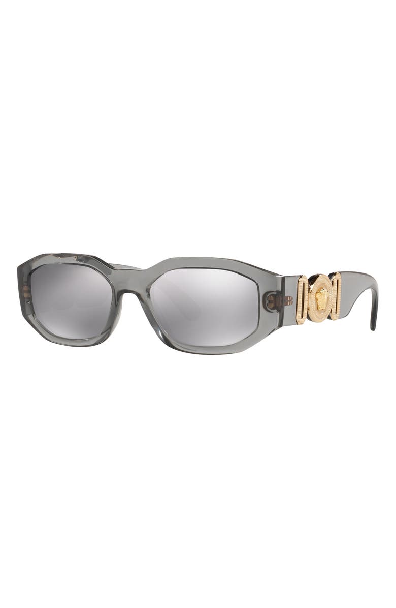 Versace Biggie 53mm Round Sunglasses, Alternate, color, Transparent Grey/ Grey Mirror