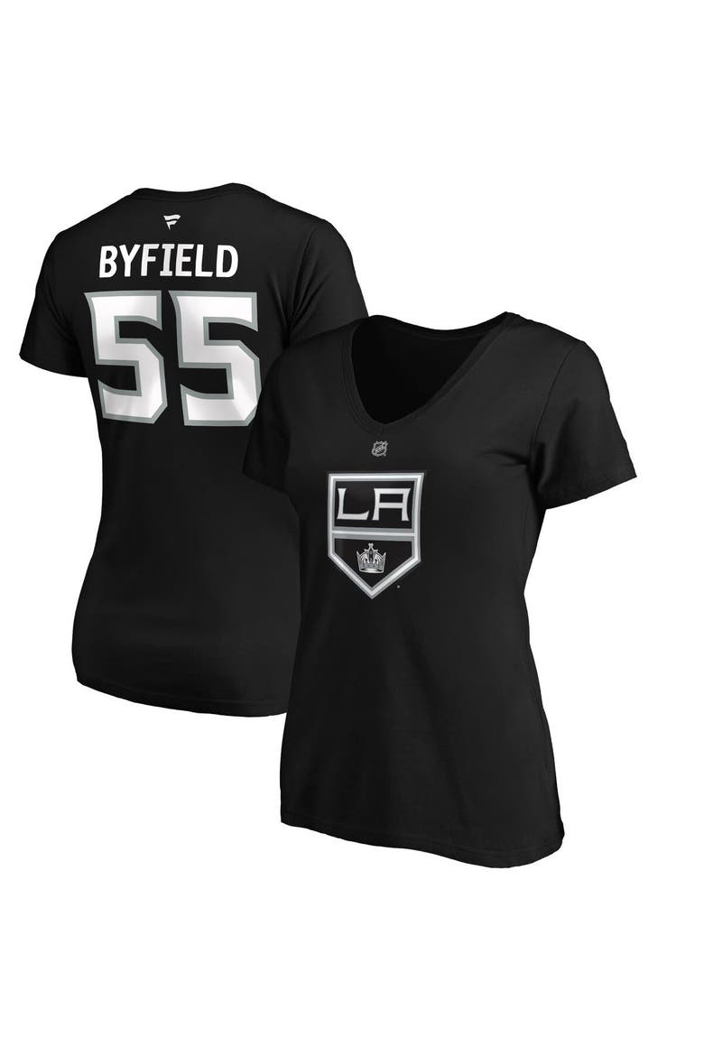 Women's Fanatics Branded Quinton Byfield Black Los Angeles Kings Authentic Stack Name & Number V-Neck T-Shirt, Main, color, Black