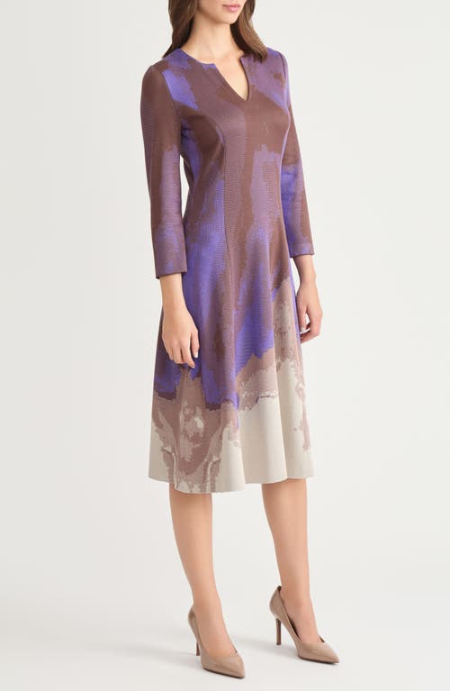 Misook Abstract Jacquard A-line Knit Midi Dress In Purple