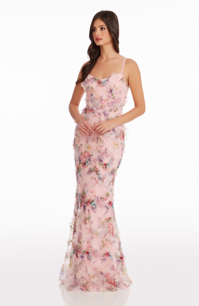 Dress the Population Giovanna Floral Ruffle Mermaid Gown, Alternate, color, Blush Multi