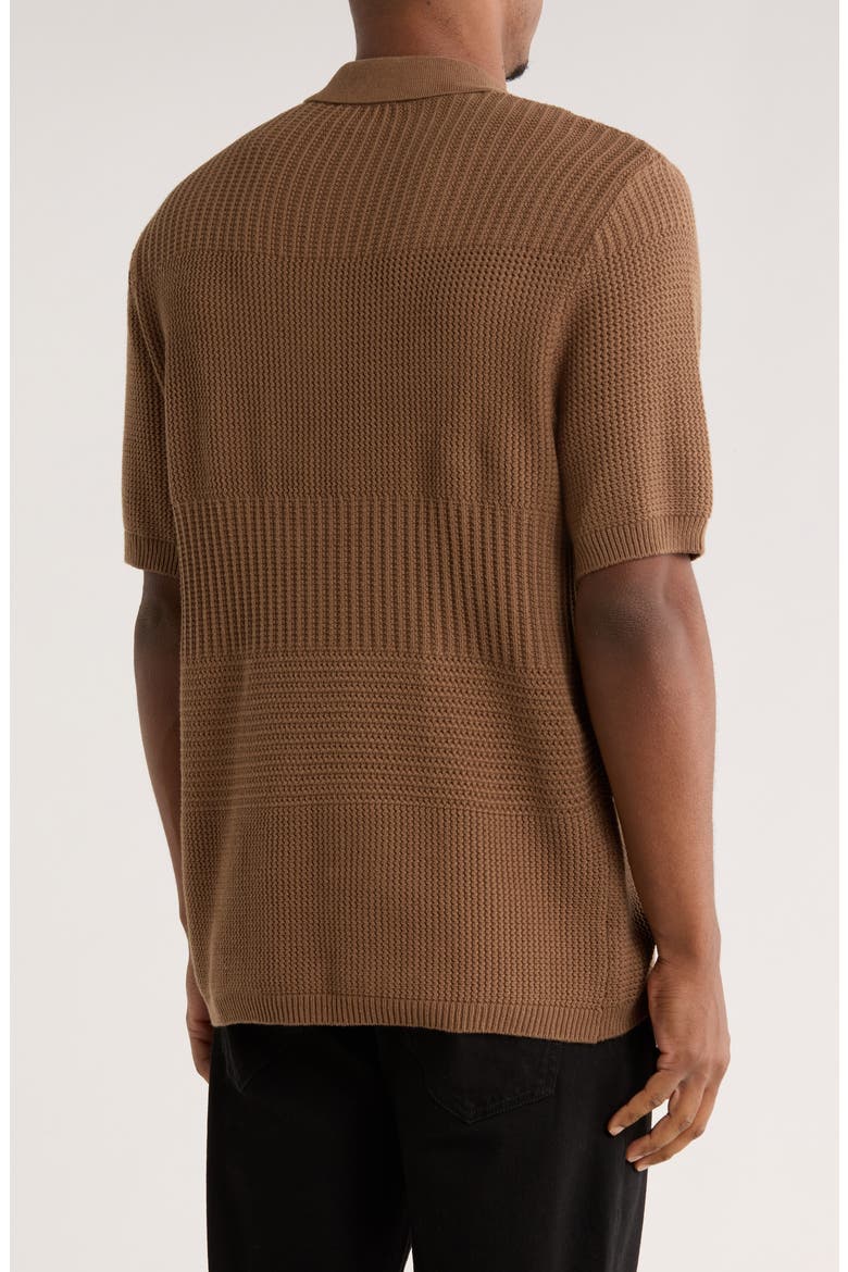Mixed Stitch Cotton Sweater Polo, Alternate, color, FALL TAUPE