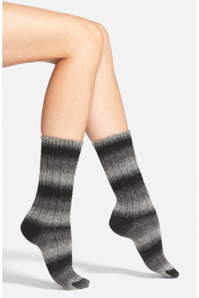 Ombré Stripe Crew Socks, Main, color, BLACK