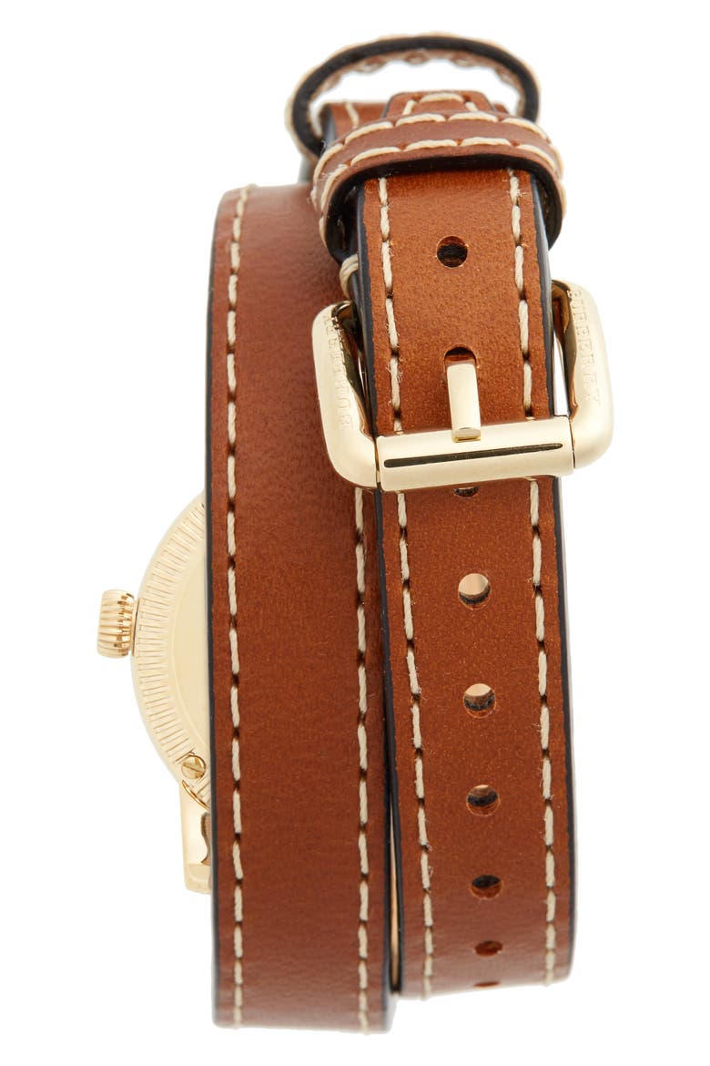 'Utilitarian' Round Leather Wrap Watch, 30mm, Alternate, color, TAN/ GOLD