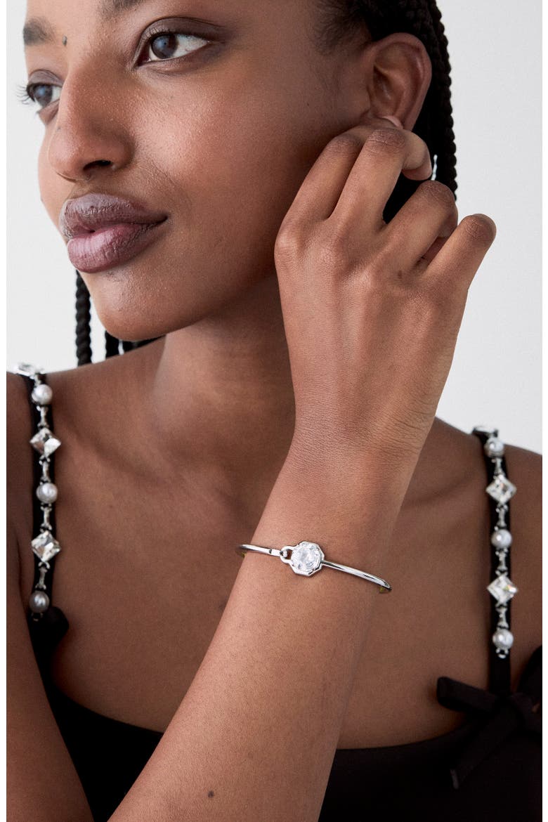 Opulence Octagon Stone Bangle, Alternate, color, CLEAR/ SILVER