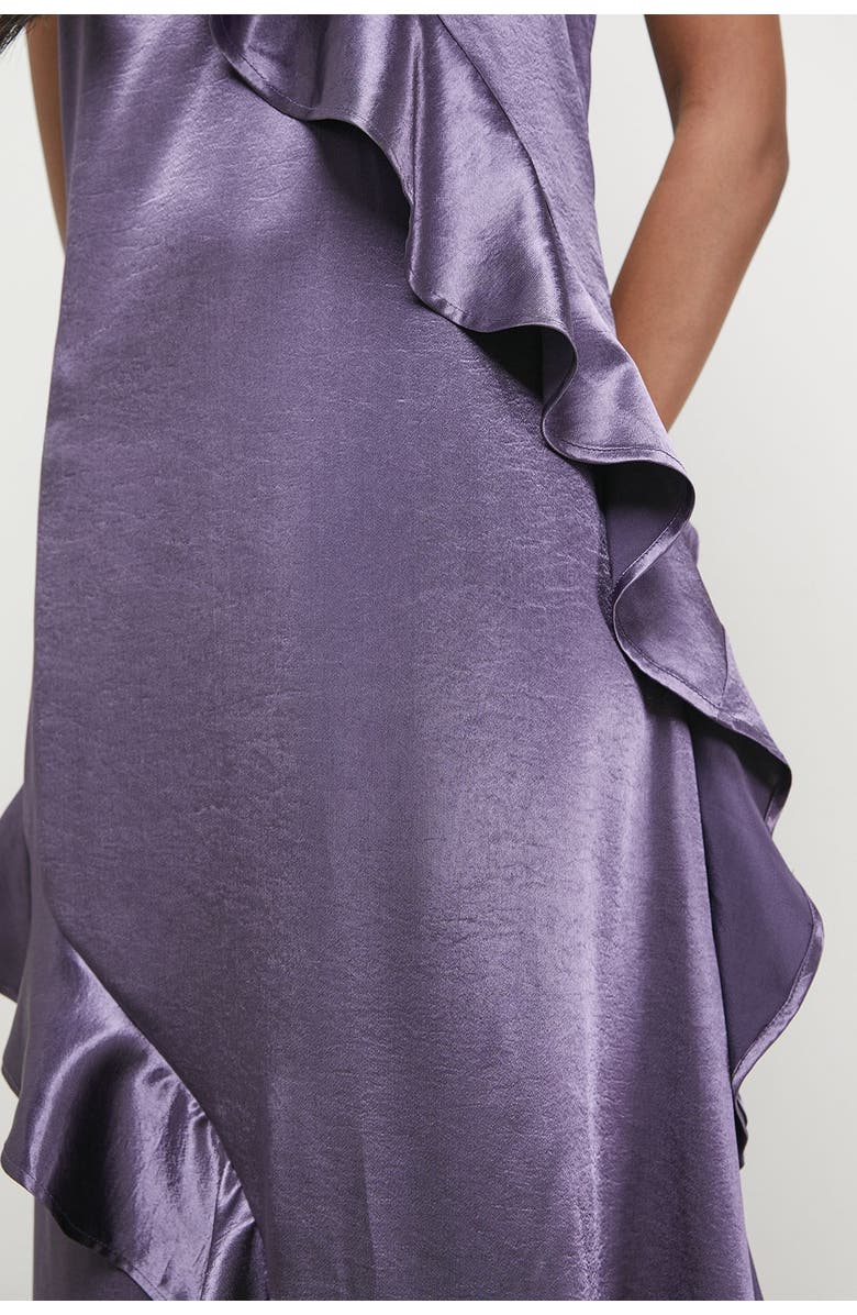 Warehouse Metallic Satin Ruffle Midi Slip Dress, Alternate, color, Mauve