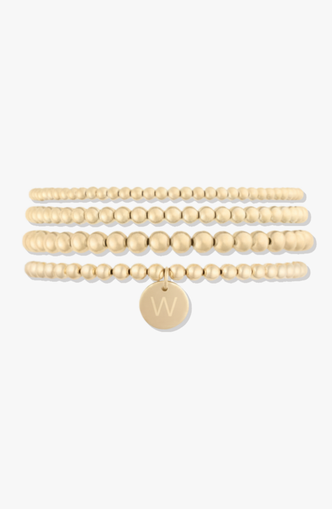 Classic Initial Coin 14k Gold Filled Bead Four Bracelet Stack