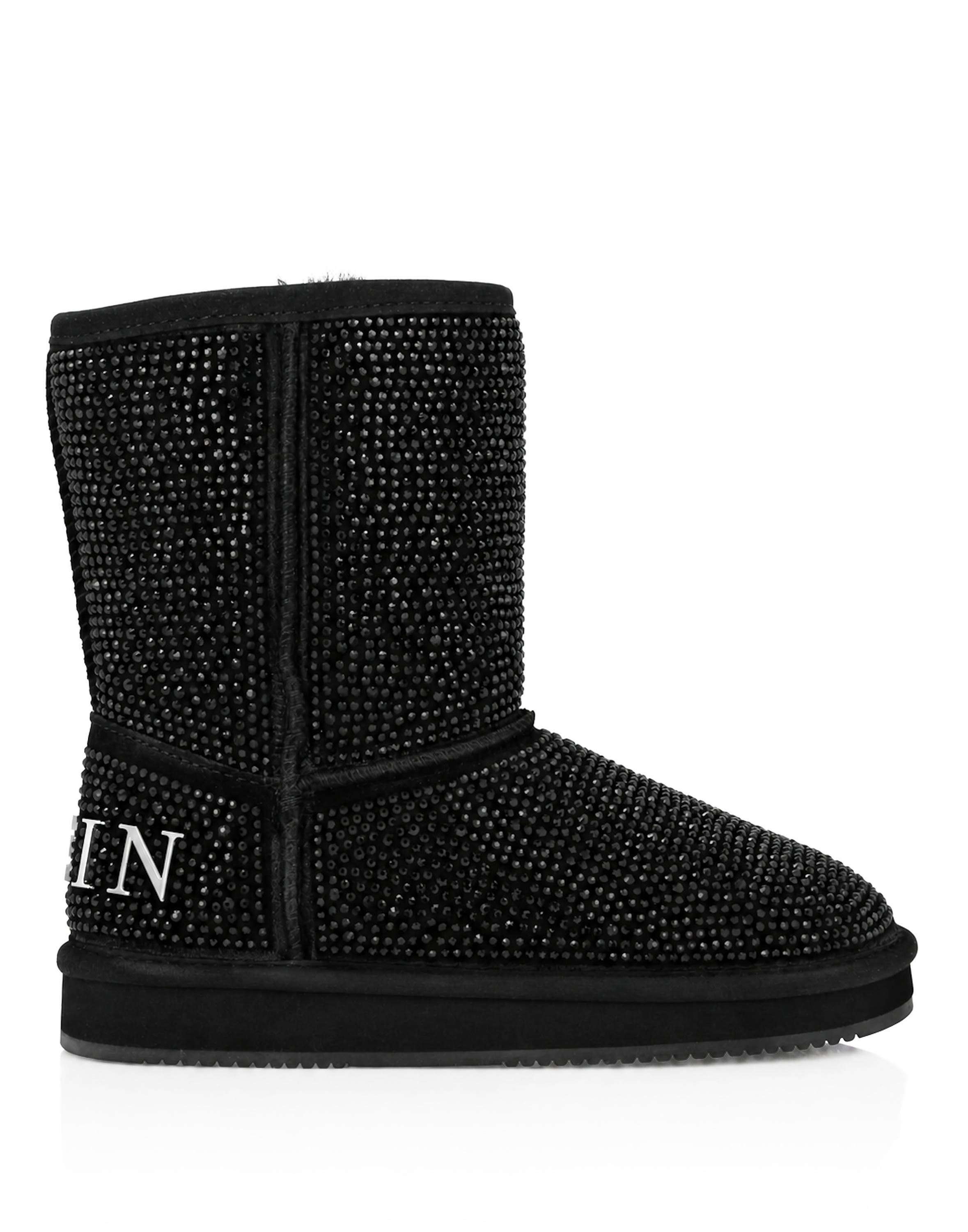 Fake Suede Winter Boots Strass Women, Alternate, color, black