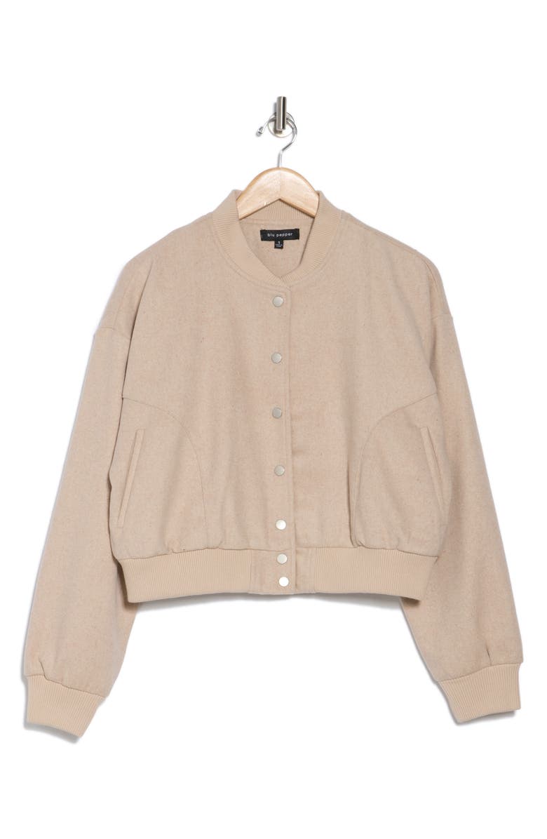 Blu Pepper Crop Bomber Jacket, Alternate, color, Light Taupe