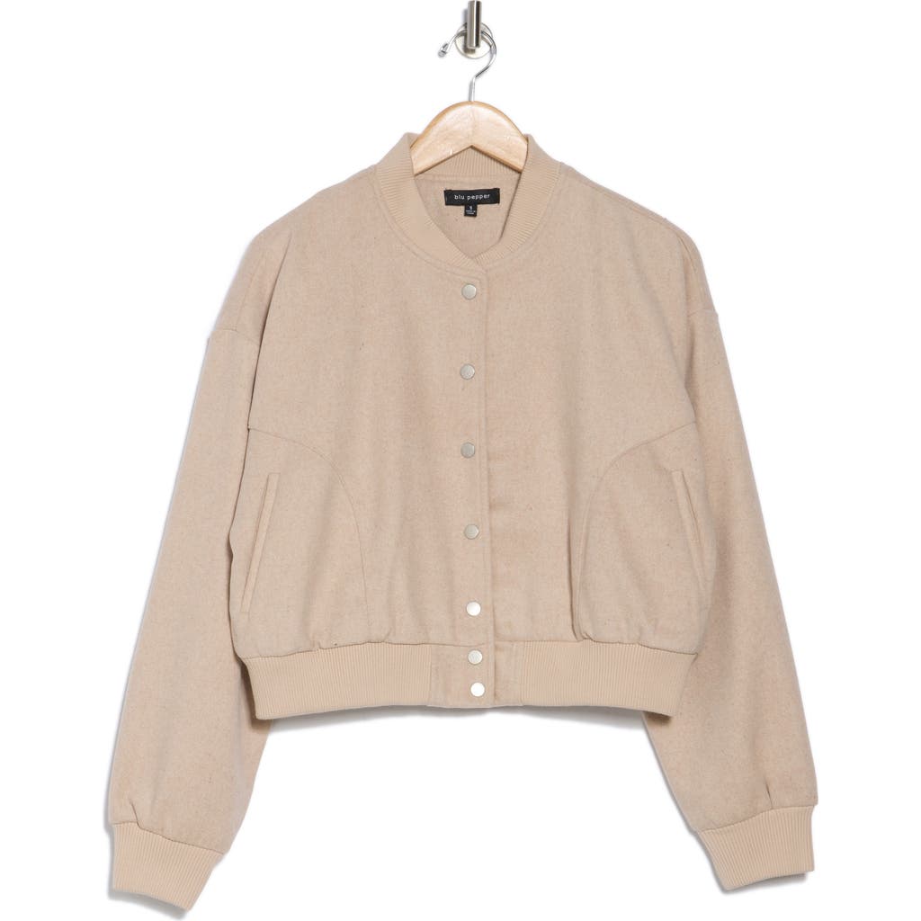 Blu Pepper Crop Bomber Jacket In Light Taupe