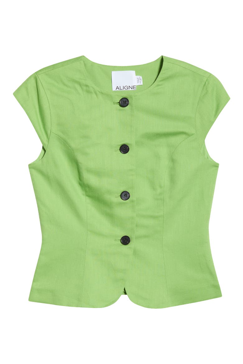 Connie Organic Cotton & Linen Blend Button-Up Top, Alternate, color, APPLE GREEN