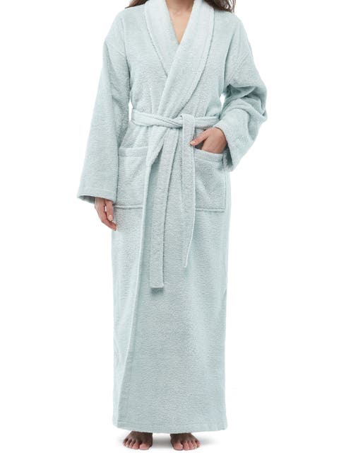 Womens Classic Shawl Collar Ankle Length Terry Bathrobe