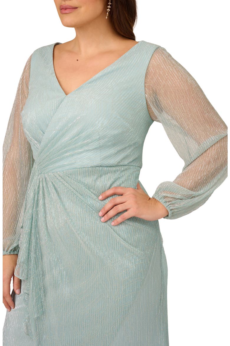 Metallic Long Sleeve Mesh High-Low Cocktail Dress, Alternate, color, MINT SMOKE