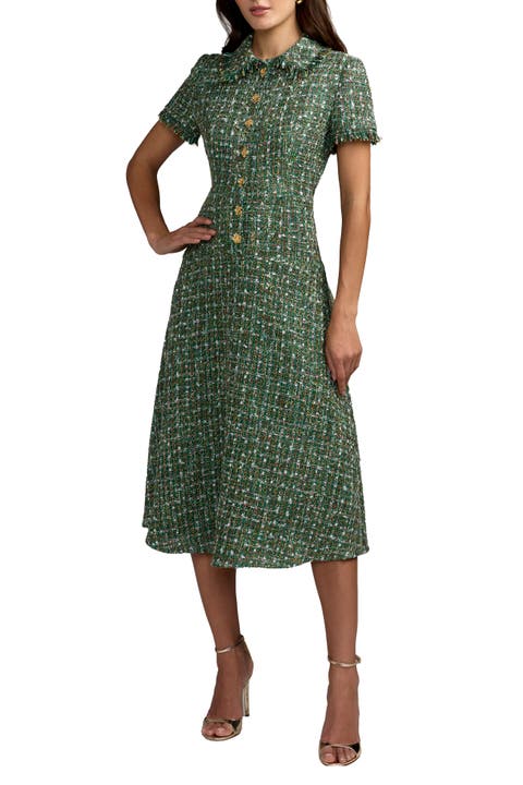 Boucle Short Sleeve Button Up Midi Dress