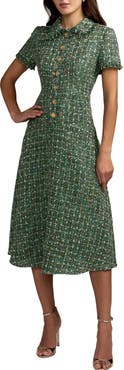 Mac Duggal Boucle Short Sleeve Button Up Midi Dress