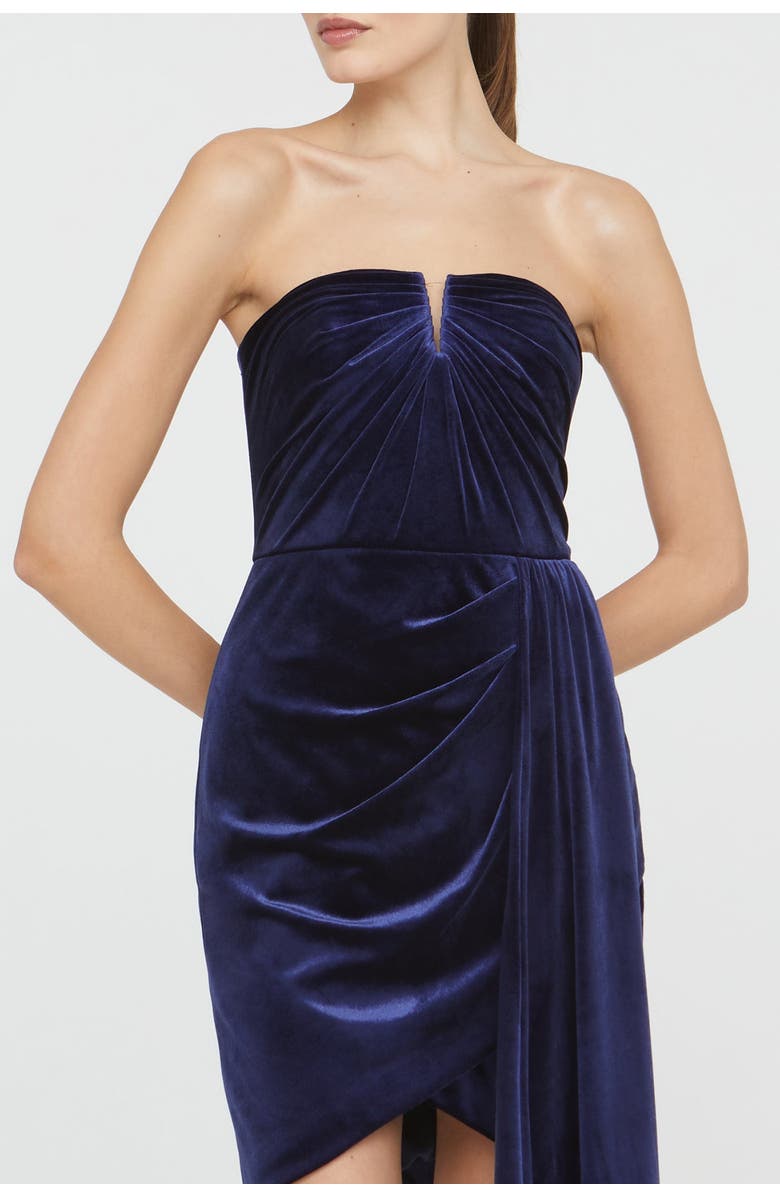 Theia Ursula Strapless Velvet Dress, Alternate, color, French Navy