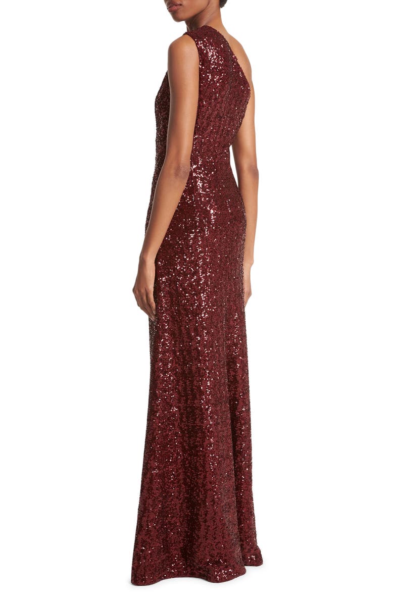 Michael Kors Collection Sequin One Shoulder A-Line Gown, Alternate, color, Merlot
