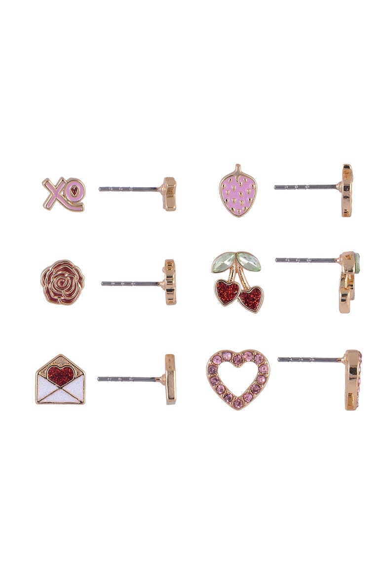 6-pack Earring Set, Alternate, color, Red, Pink, Gold