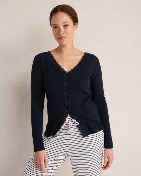 Organic Cotton Rib Knit Lace Cardigan