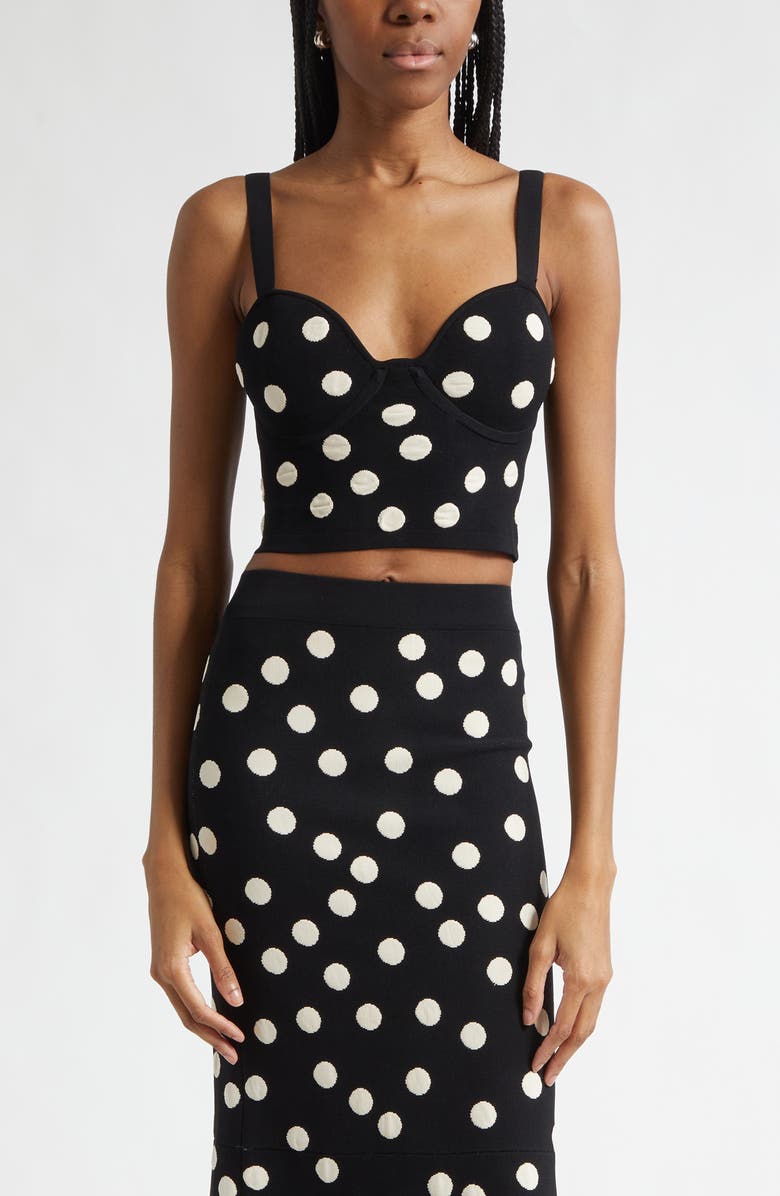 L'AGENCE Tula Polka Dot Crop Camisole, Main, color, Black/ Ecru Polka Dot