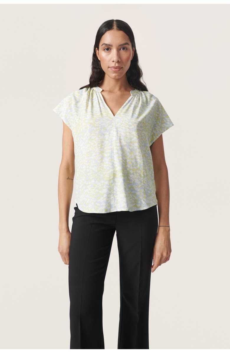 Soaked in Luxury Wynter Notch Neck Short Sleeve Blouse, Main, color, Skyway Dizzy Print