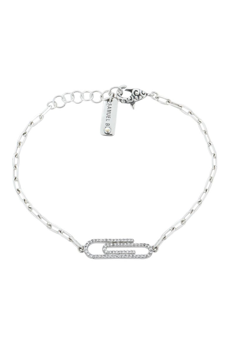 White Topaz Paper Clip Charm Bracelet, Main, color, WHITE/ SILVER