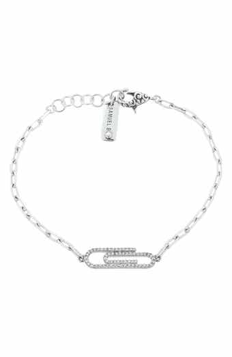 White Topaz Paper Clip Charm Bracelet